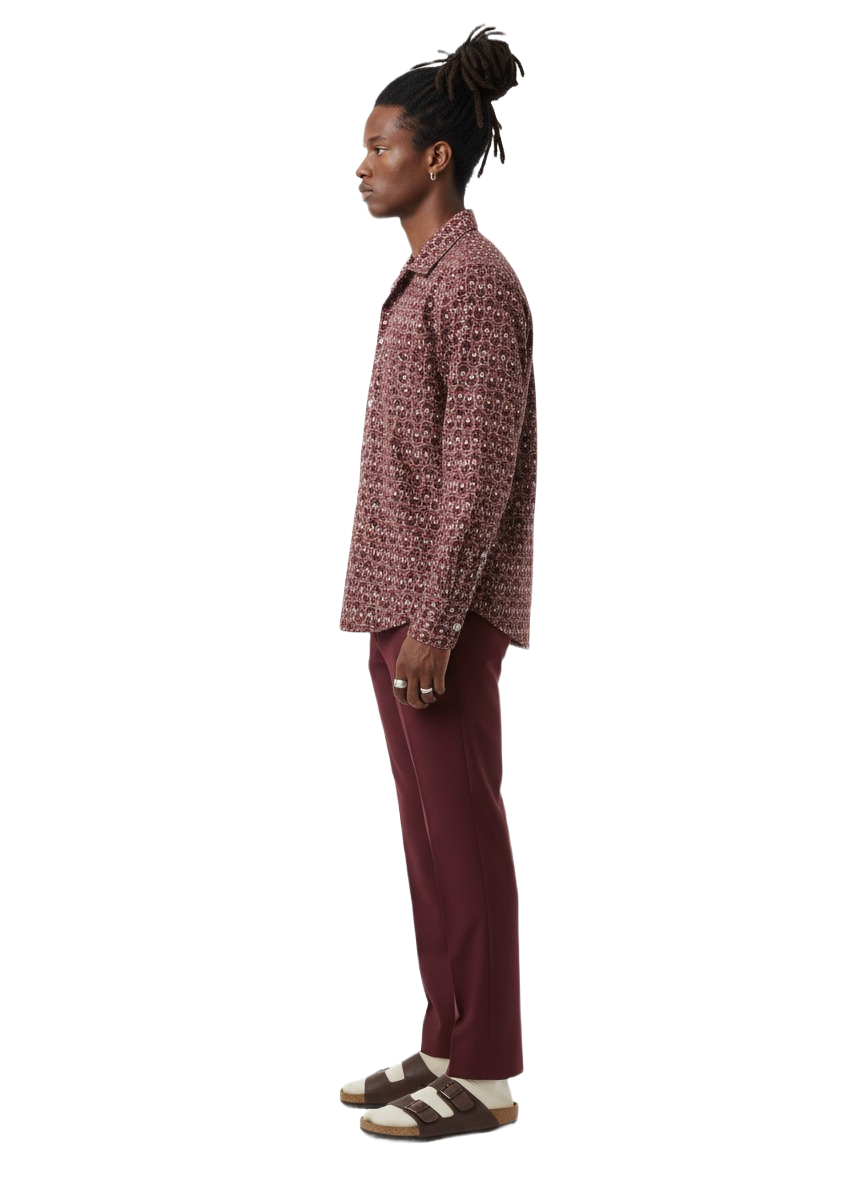 Dotted Burgundy & White Ankara Print Long Sleeve Shirt