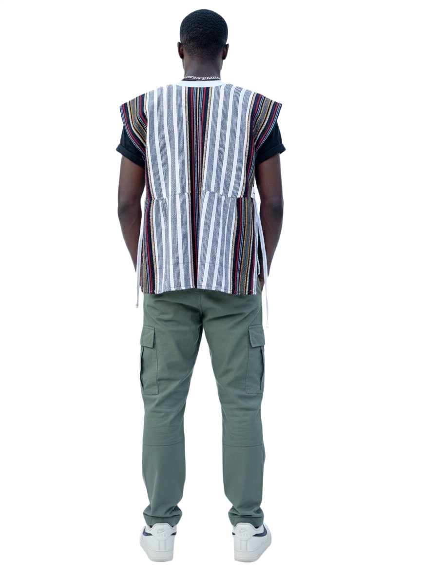 White & Multi Stripe African Handwoven Batakari Fugu