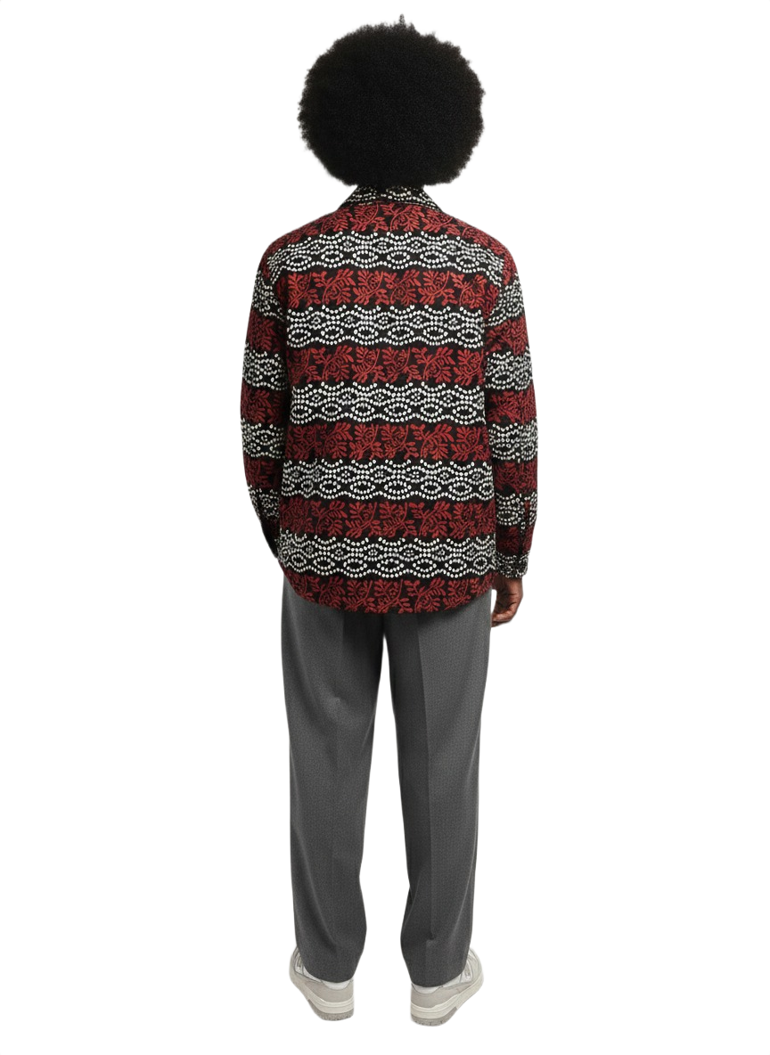 Asase Black & Spotted Red Ankara Wax Print Padded Jacket