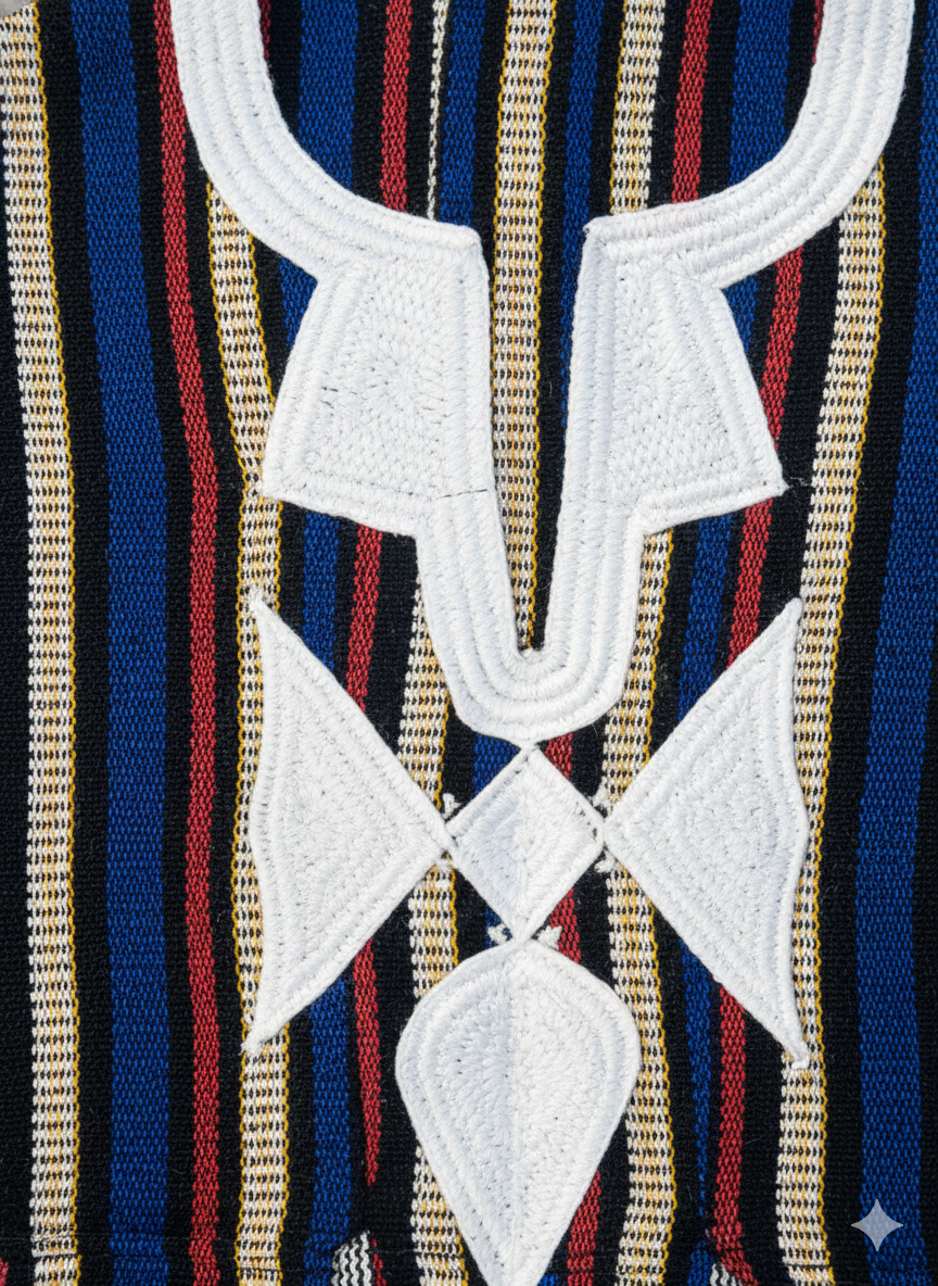 Technicolor Blue, Red & Ivory Stripe Handwoven Batakari Fugu