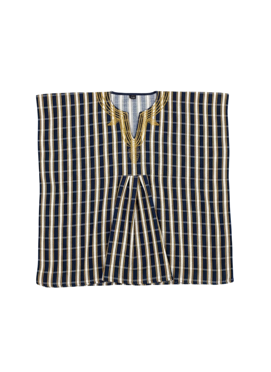 Navy, Yellow & Ivory Striped Handwoven Batakari Fugu