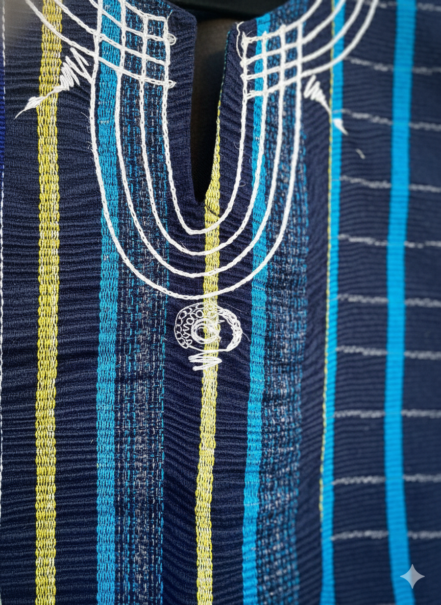 Multi Blue Striped Patchwork Handwoven Batakari Fugu