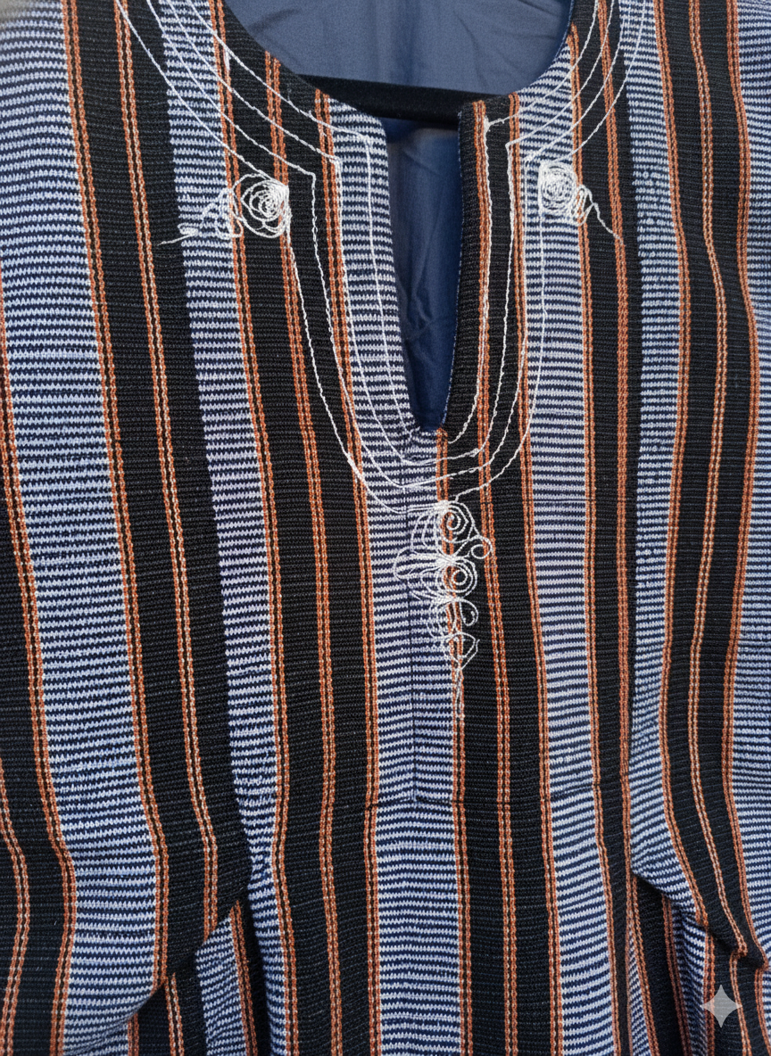 Navy, Blue & Yellow Striped Batakari Fugu