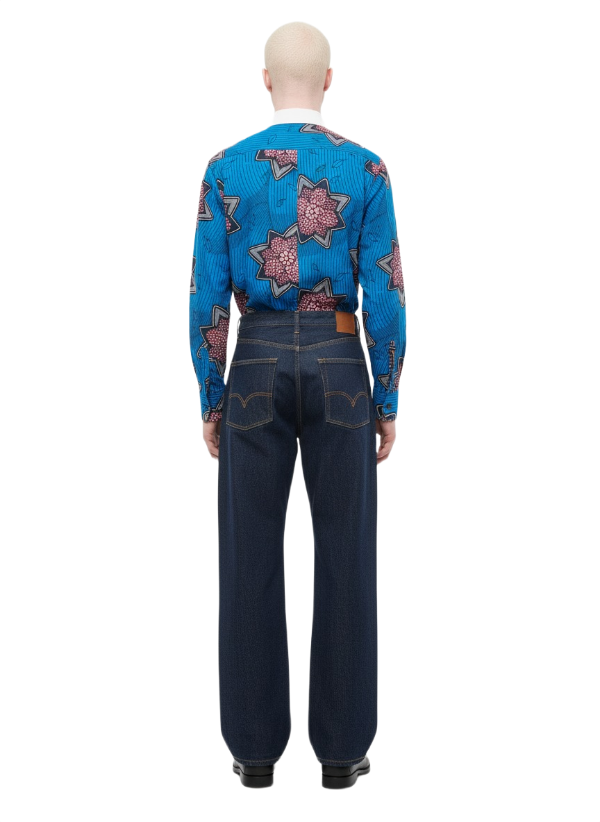 Floral Ocean Blue & Flamingo Pink Cuffed Wax Print Shirt