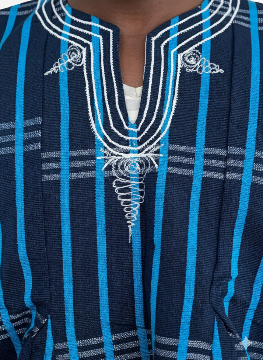 Double Blue Navy Handwoven Batakari Fugu