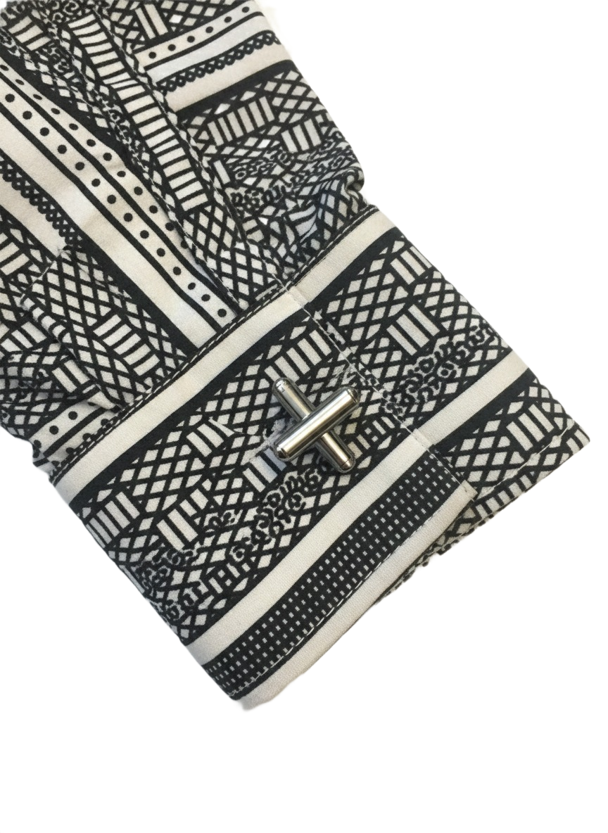 Double Cuffed Striped Monochrome Black & White Ankara Shirt