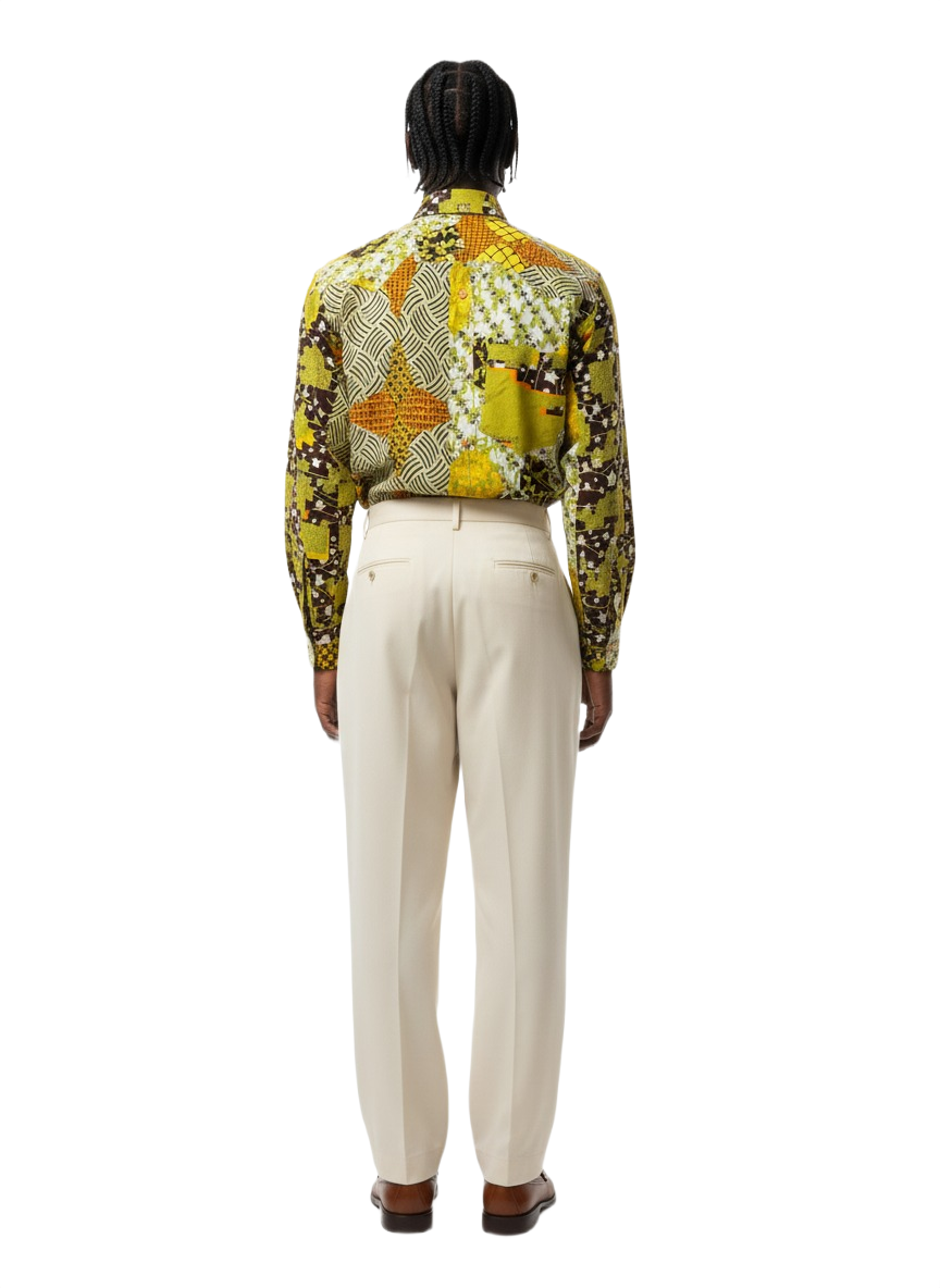 Yellow, Lime Green & Burgundy Abstract Ankara Long Sleeve Shirt