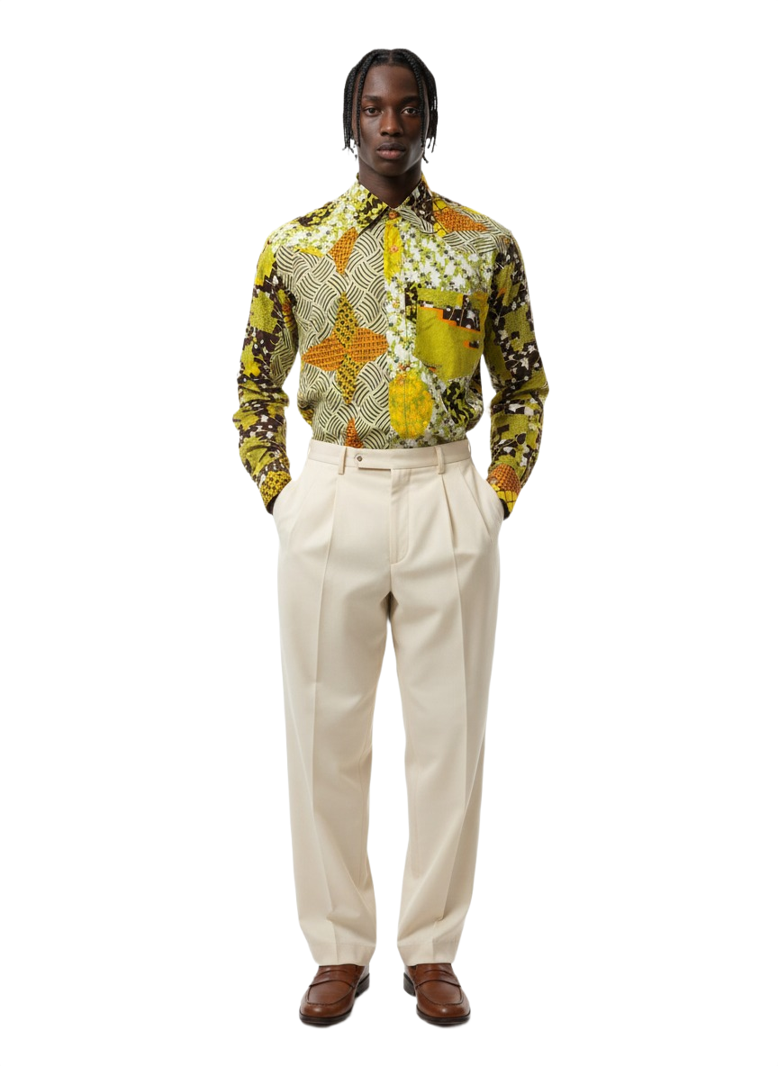 Yellow, Lime Green & Burgundy Abstract Ankara Long Sleeve Shirt