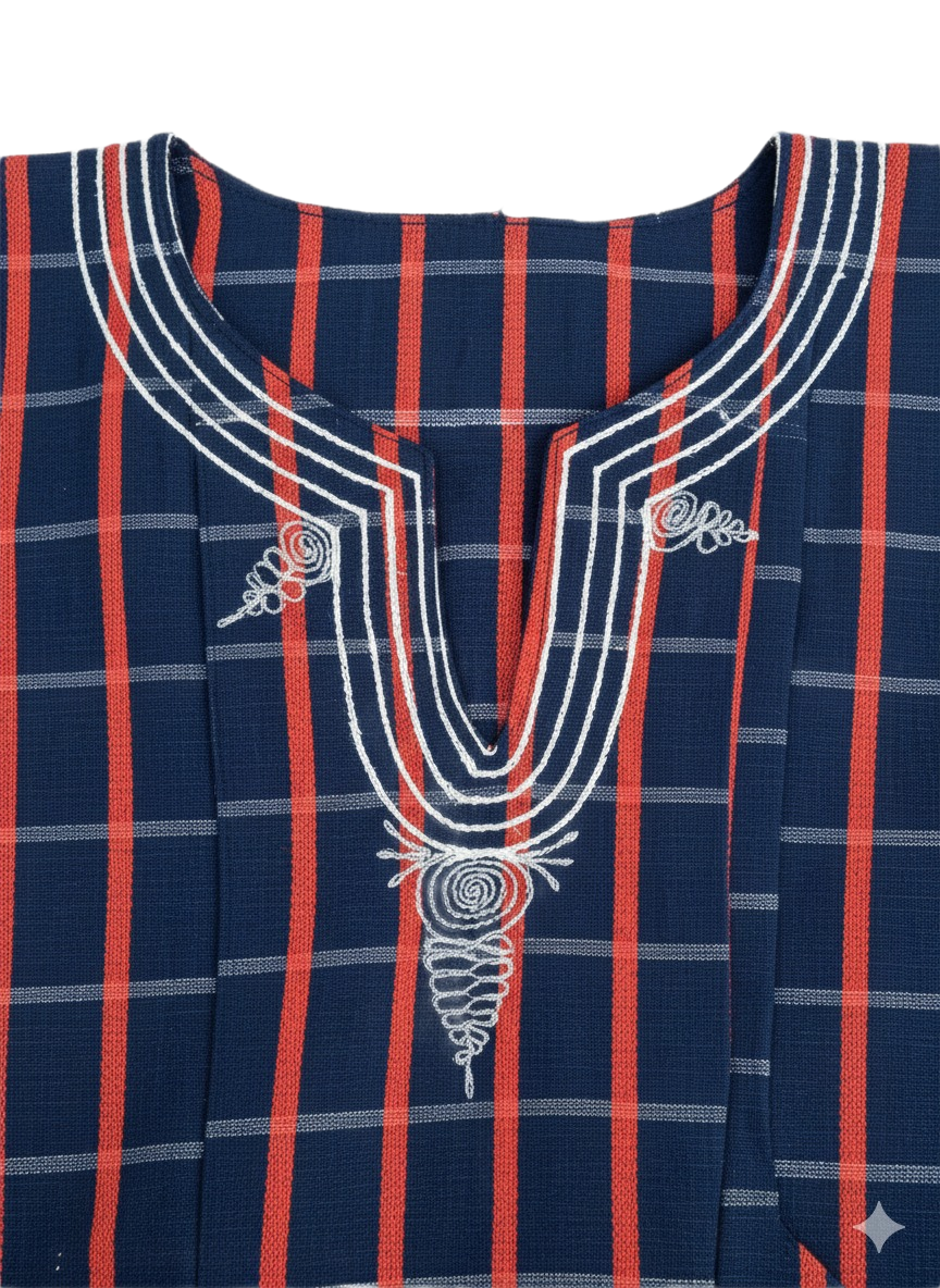 Navy Blue & Red Handwoven Batakari Fugu