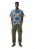 Kaleidoscope Pattern Blue & White Ankara Print Short Sleeve Shirt