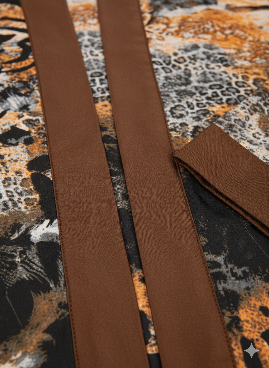 Fire Orange & Earth Brown Tiger Print Silk Overcoat Kimono Jacket