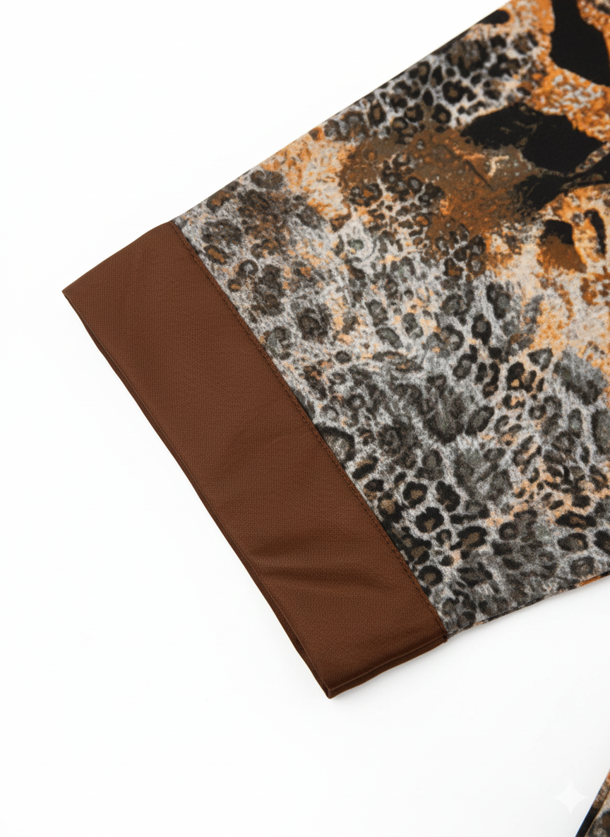 Fire Orange & Earth Brown Tiger Print Silk Overcoat Kimono Jacket