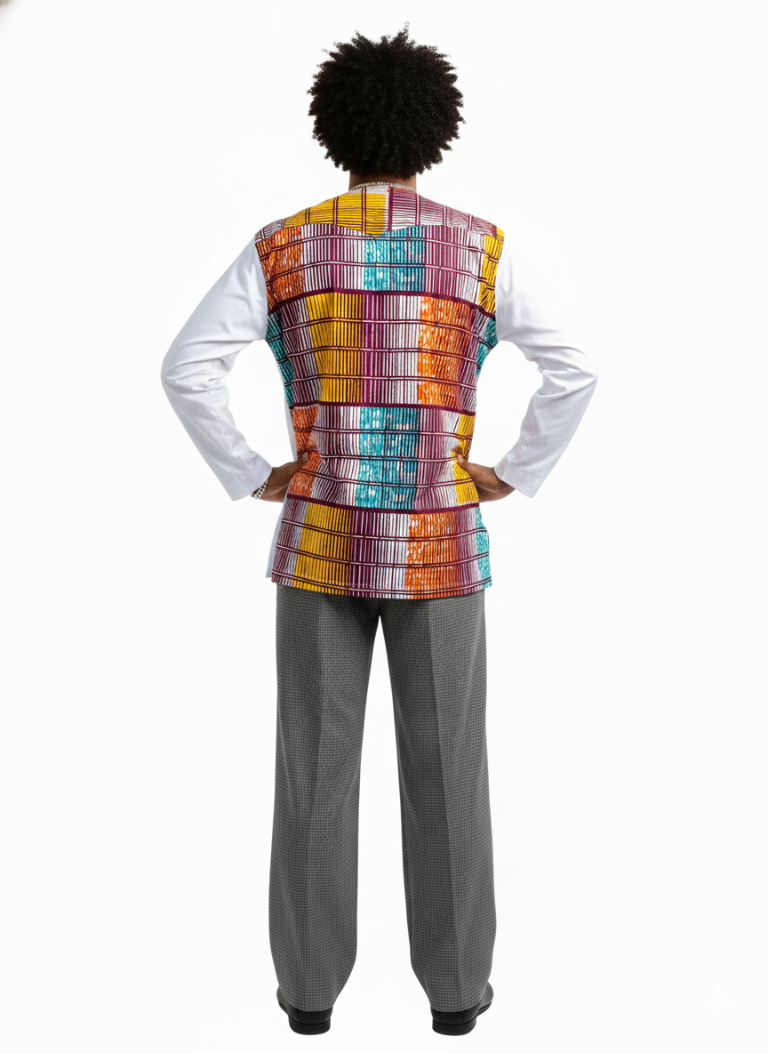 Multicoloured Ankara  & White Crew Buttoned Top