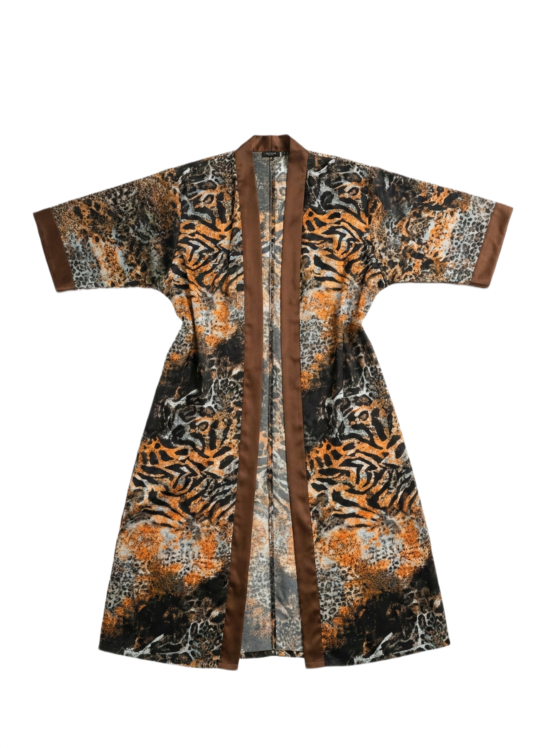 Fire Orange & Earth Brown Tiger Print Silk Overcoat Kimono Jacket