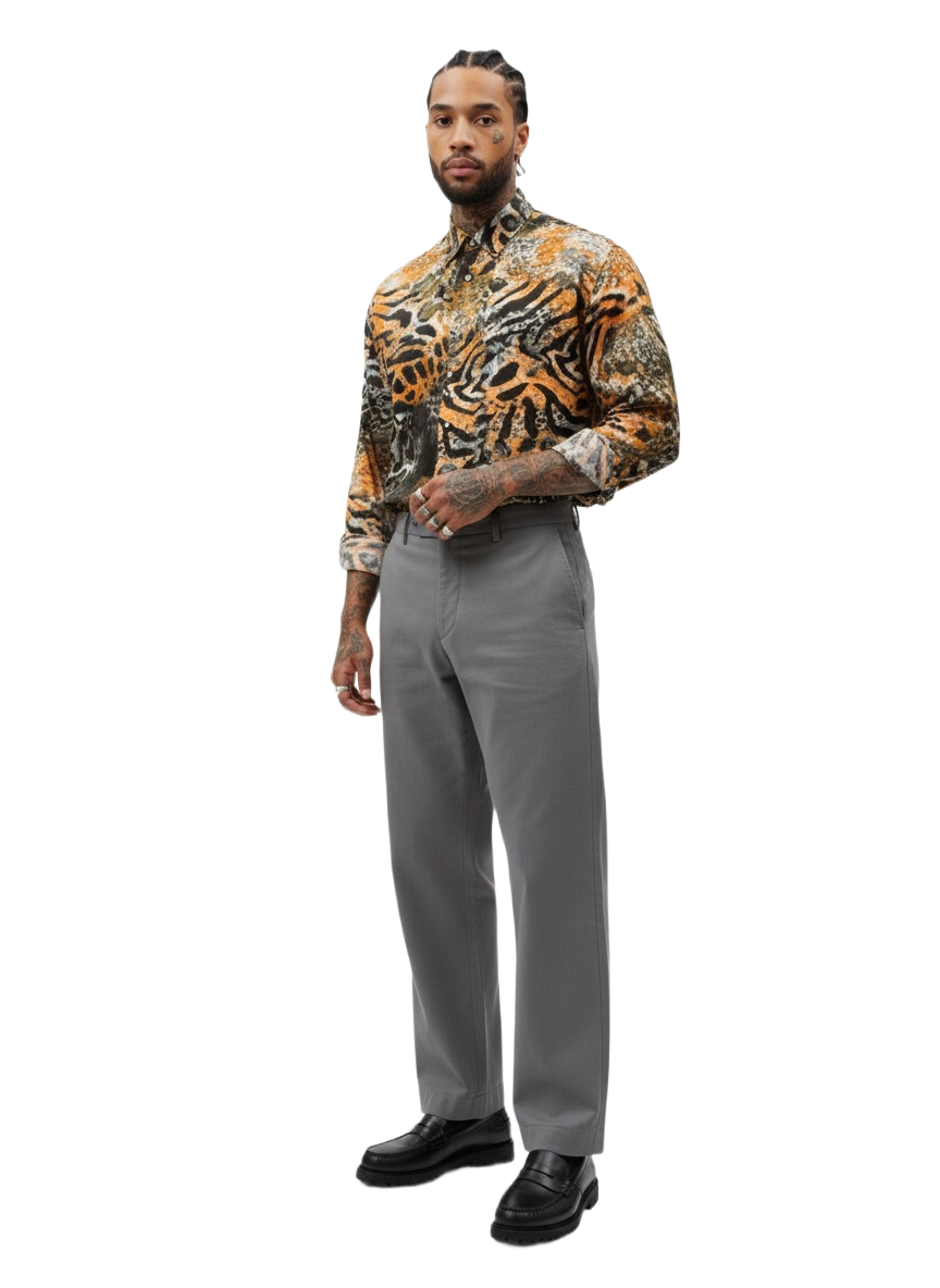 Fire Orange & Black Tiger Print Silk Long Sleeve Smart Shirt