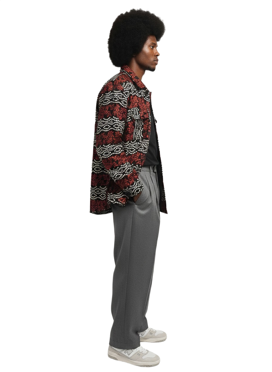 Asase Black & Spotted Red Ankara Wax Print Padded Jacket
