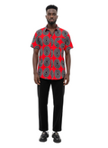 Tumi Red and Asase Black Circle Ankara Short Sleeve Shirt