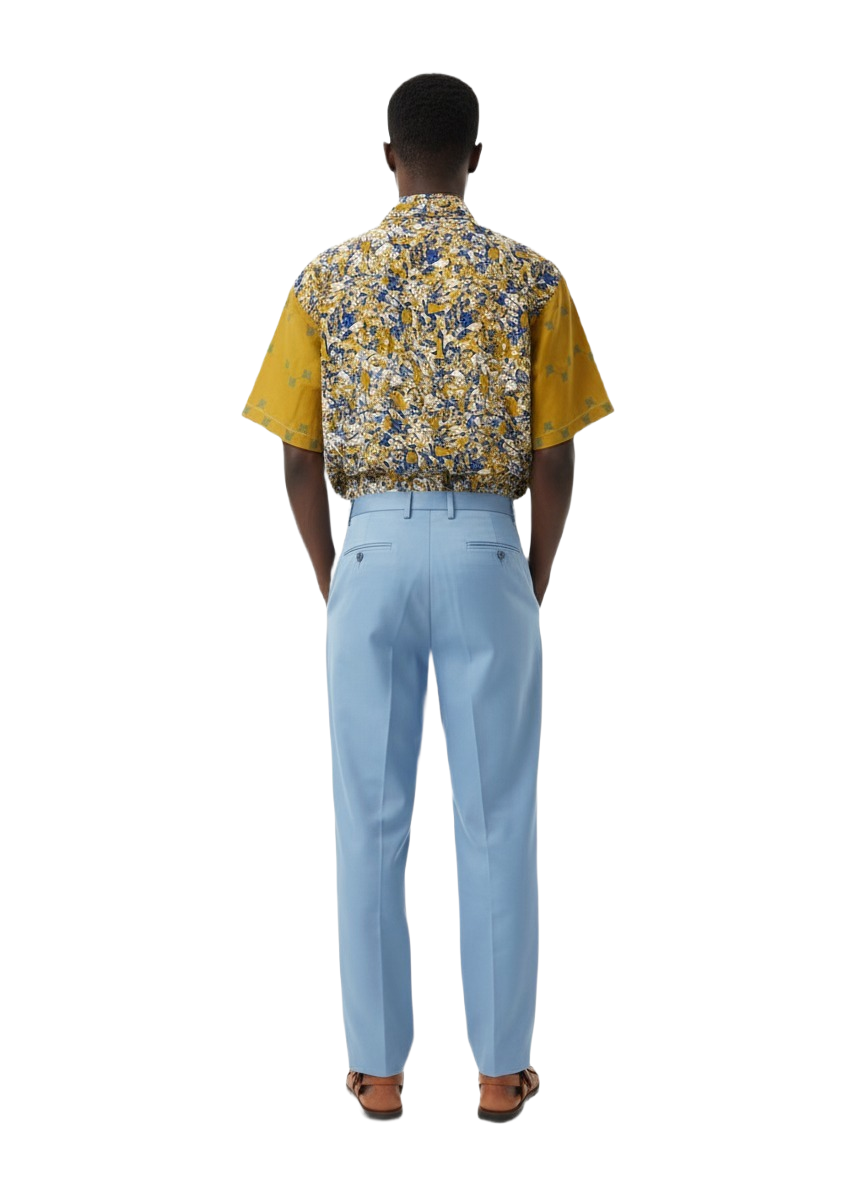 Mandarin Collar Floral Pattern &  Mustard Yellow Ankara Combination Shirt