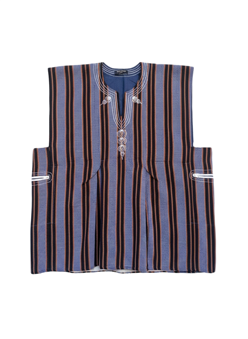 Navy, Blue & Yellow Striped Batakari Fugu