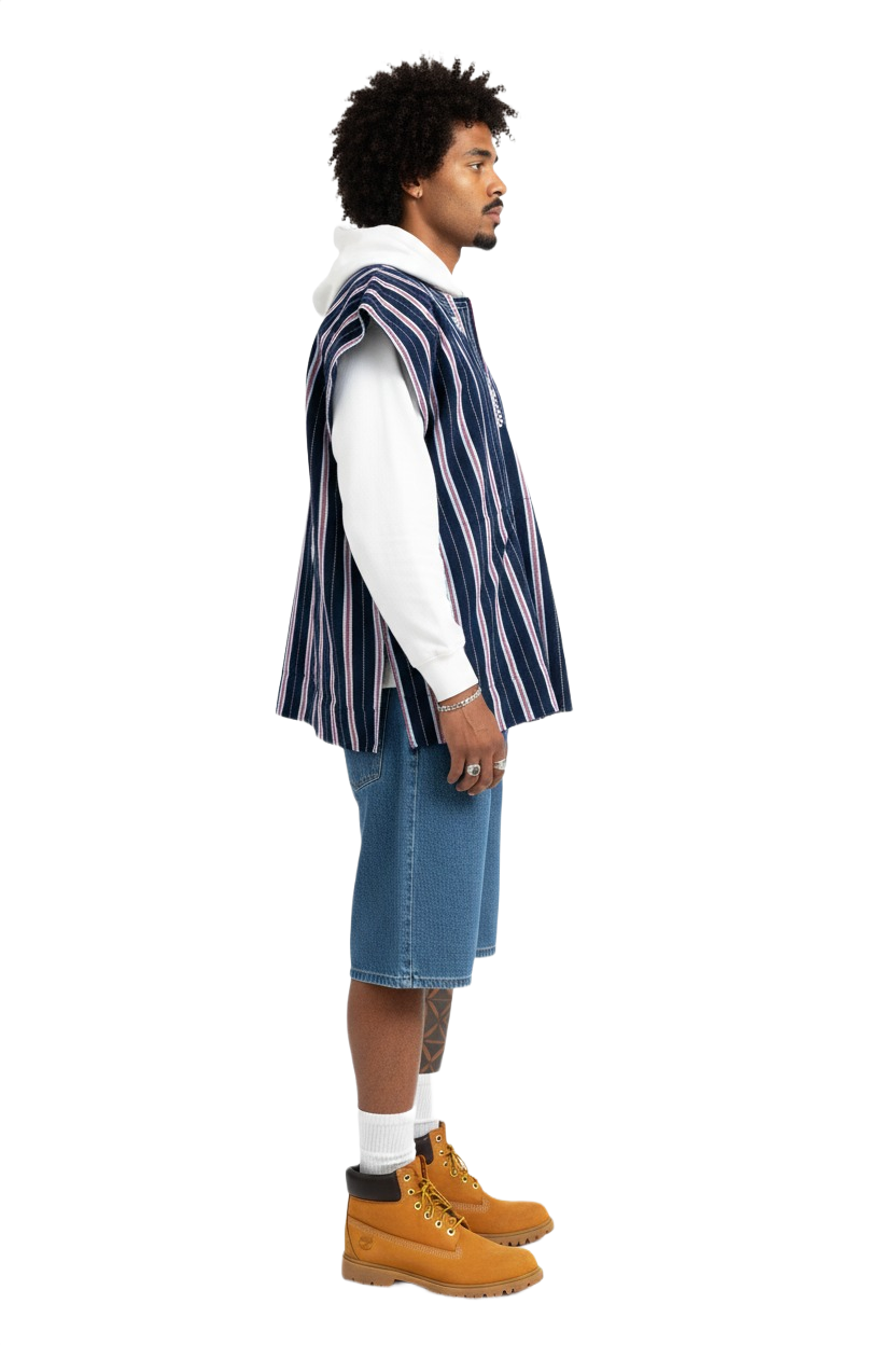 Navy & Red Striped Kente Batakari Fugu