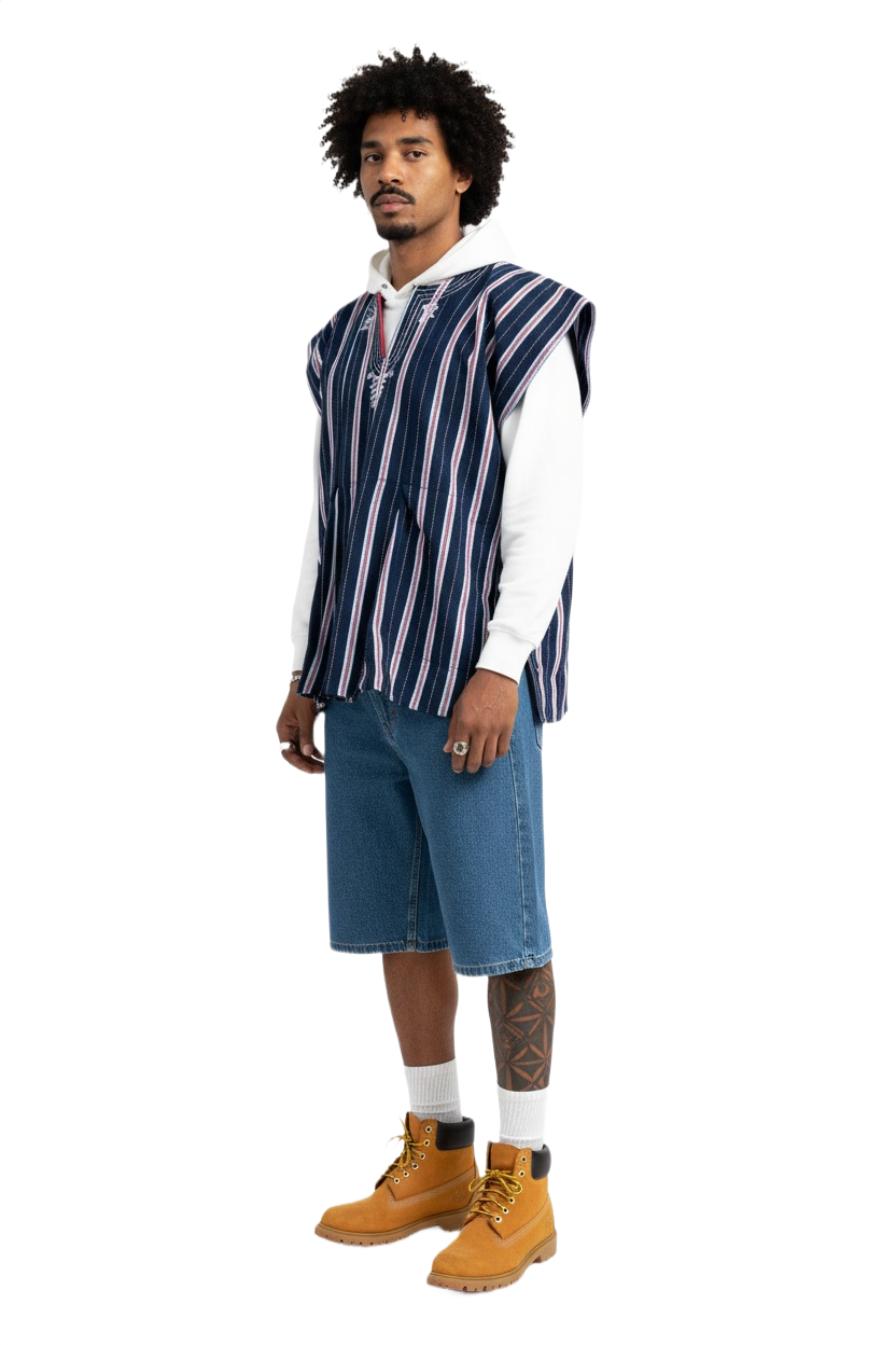 Navy & Red Striped Kente Batakari Fugu