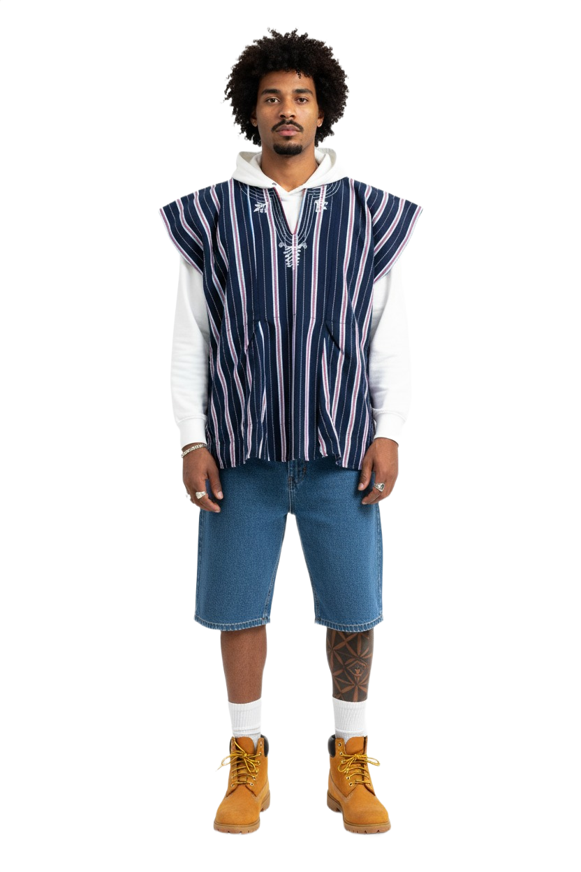 Blouse unisexe tissée à la main - Mono rayure noire et blanche #SMK714