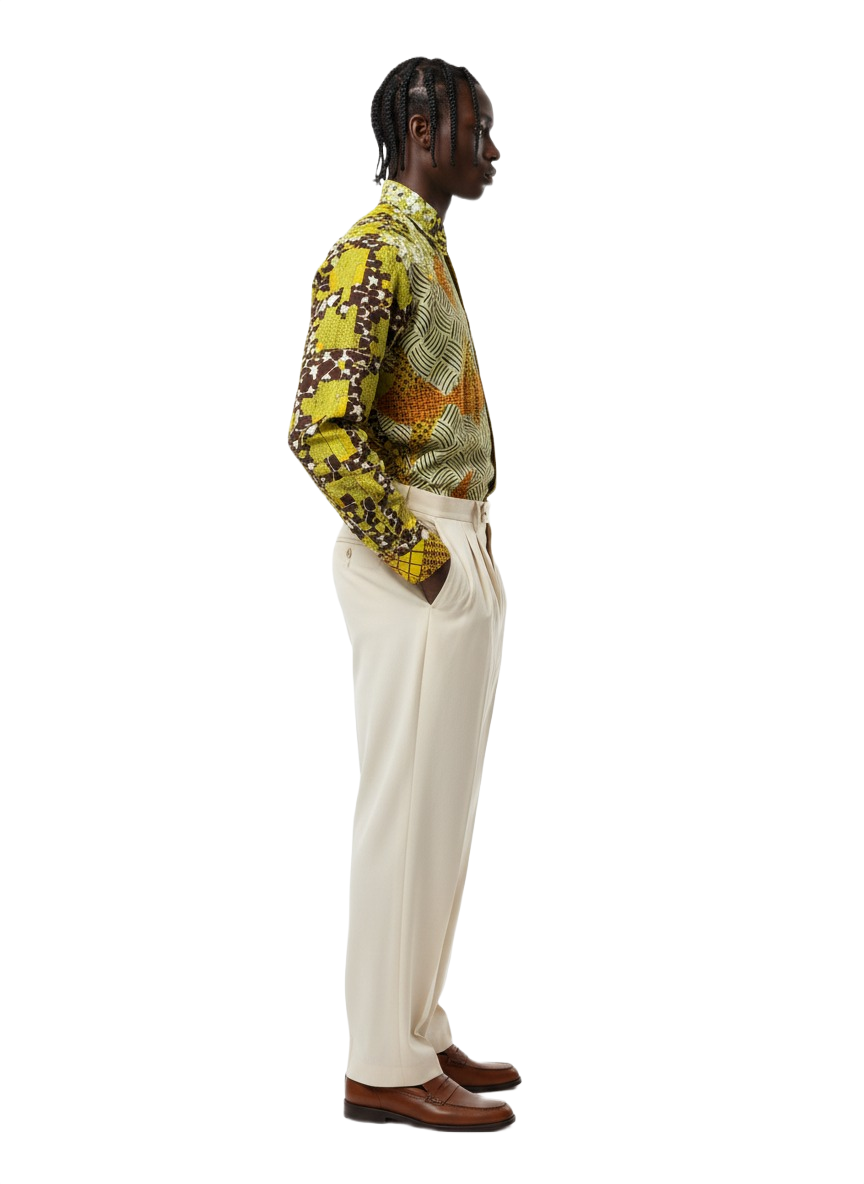 Yellow, Lime Green & Burgundy Abstract Ankara Long Sleeve Shirt