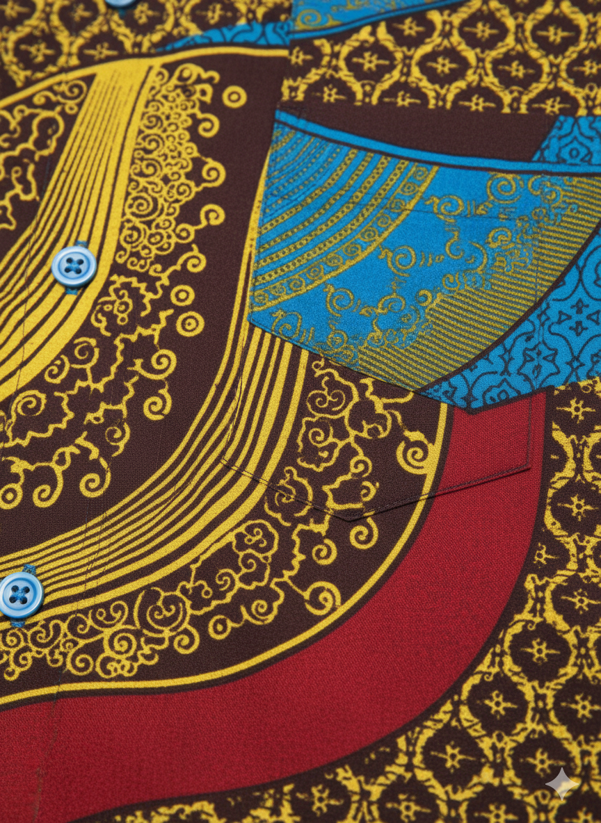 Chemise à manches longues Ankara à motif circulaire avec poche avant