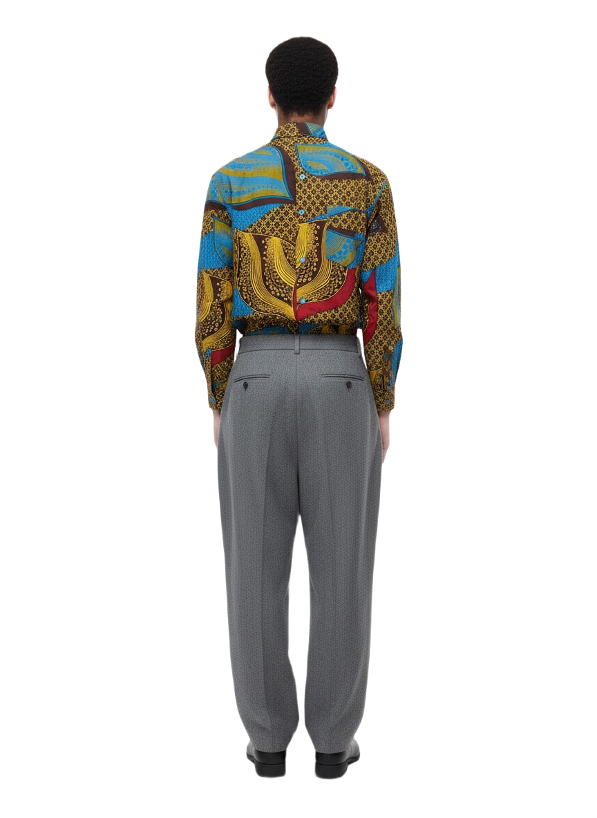 Patchwork Honey Gold & Sankofa Blue Ankara Long Sleeved Shirt