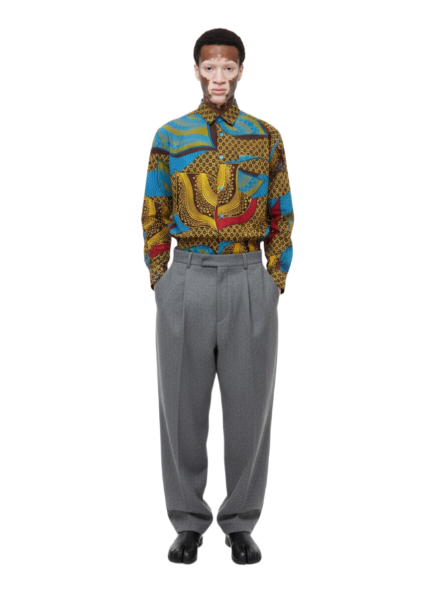 Patchwork Honey Gold & Sankofa Blue Ankara Long Sleeved Shirt