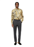 Marble Print Golden Caramel & Spotted Black Silk Long Sleeve Smart Shirt