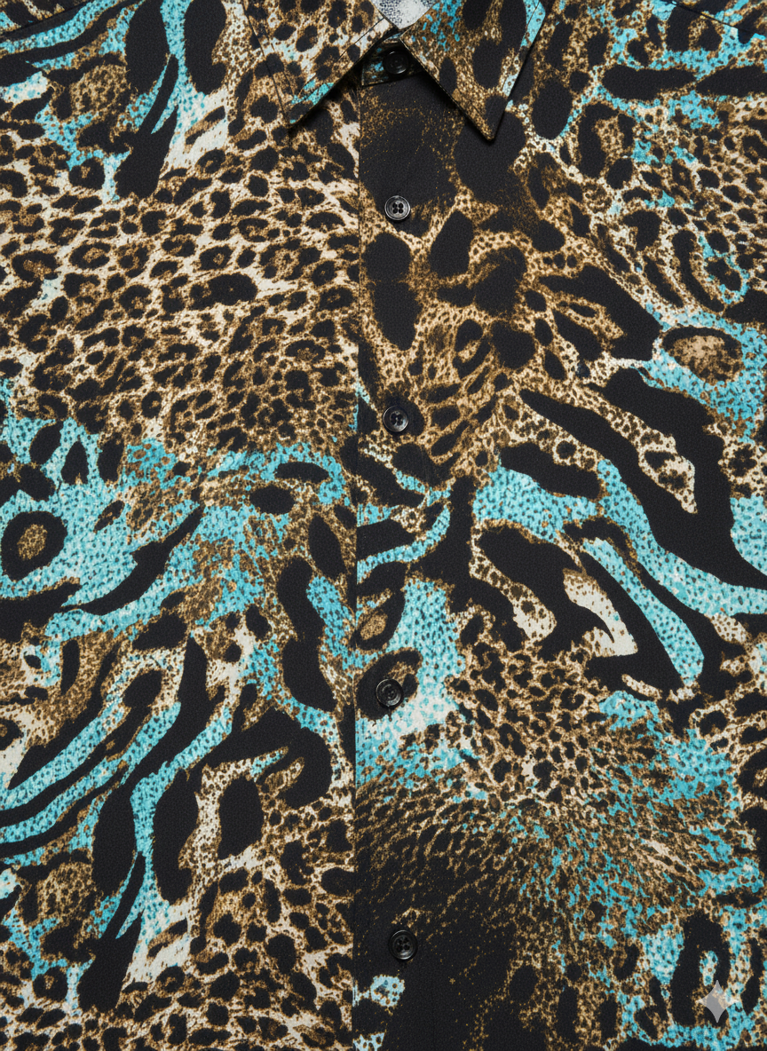 Ice Blue Tiger Emerald Blue Silk Long Sleeve Smart Shirt