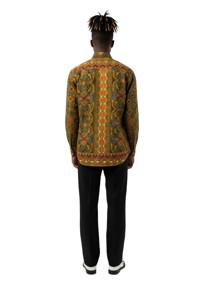 Osahene Regency Design Marigold Honey Pattern Wax Ankara Long Sleeve Shirt