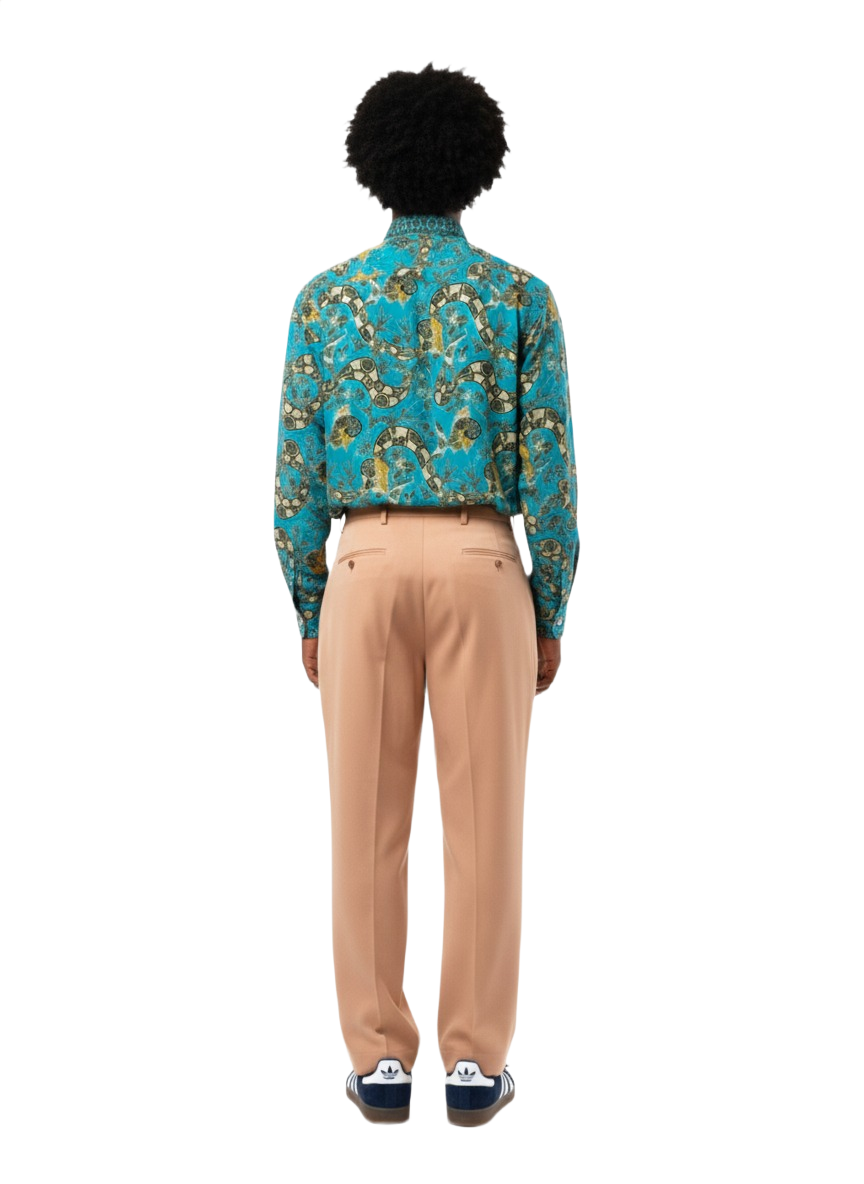 Mint Green & Blossom Pink Snake & Goldfish Design Ankara Long Sleeved Shirt