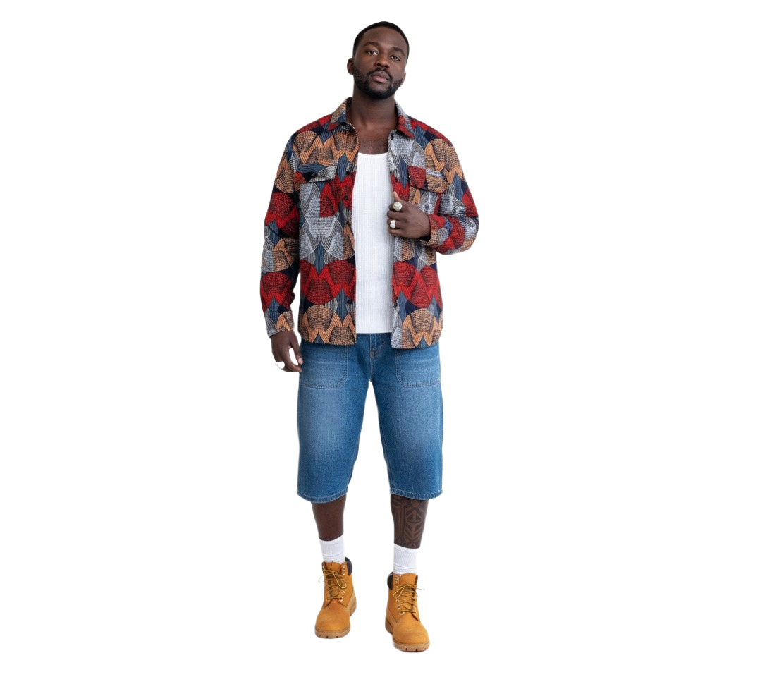 Geometric Design Blue, Orange, Red & White Padded Jacket