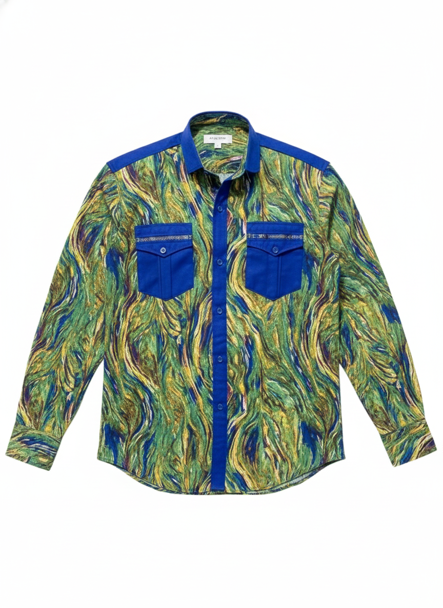 Pastel Swirl & Deep Blue Ankara Design Long Sleeved Shirt