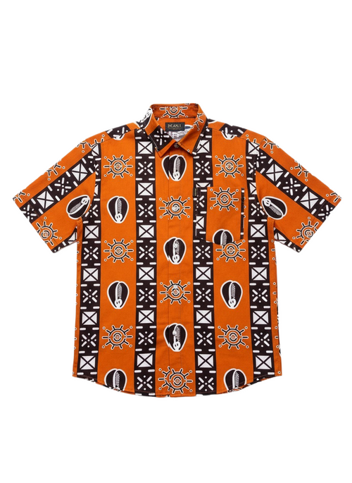Cocoa Earth Brown & Burnt Orange Symmetrical Print Short Sleeve Shirt
