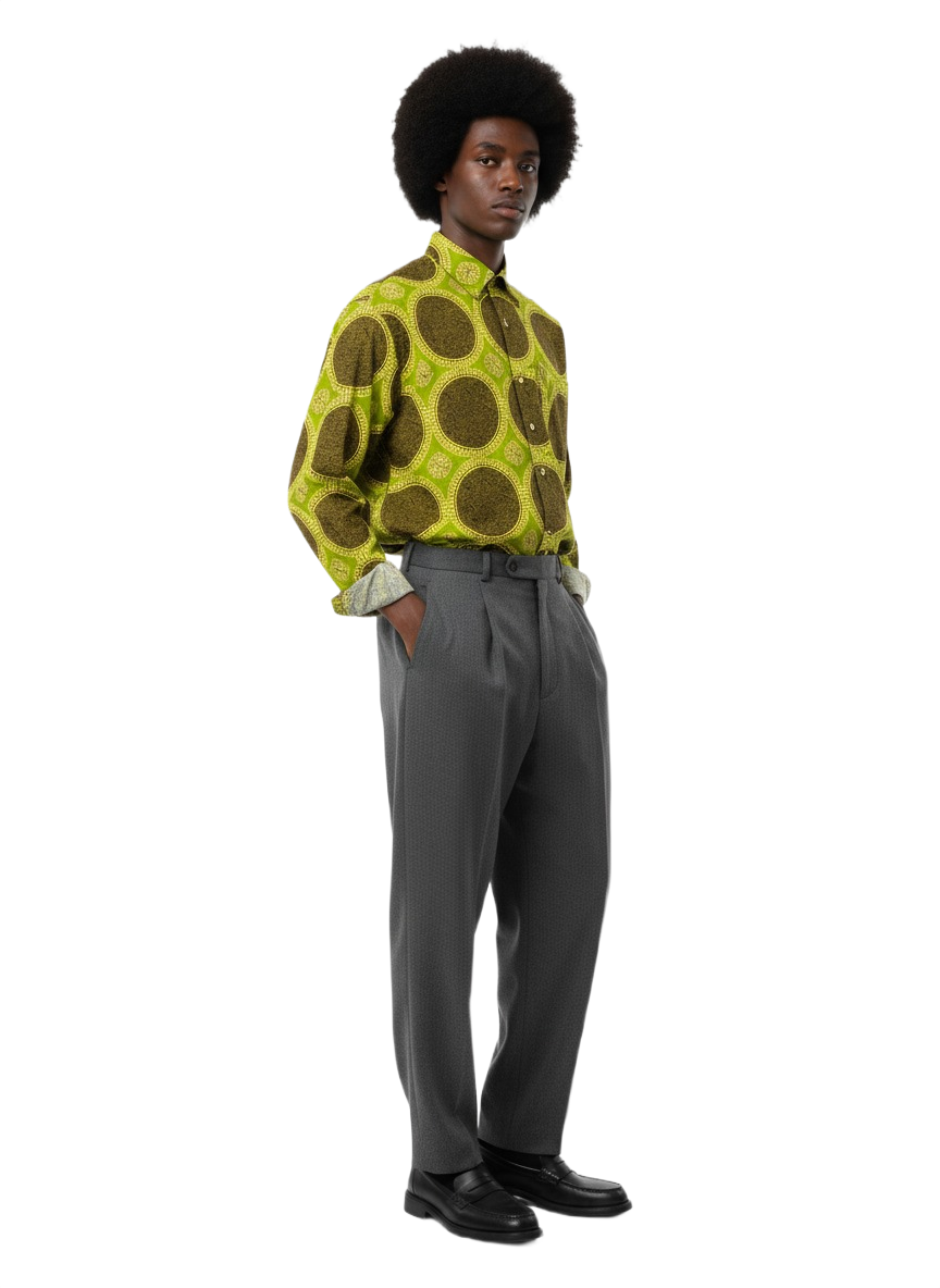 Geometric Circled Lime Green & Earth Brown Long Sleeved Shirt