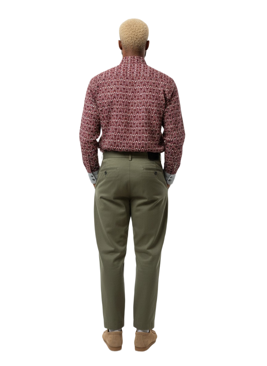 Pale Grey Panel & Burgundy Dotted Print Long Sleeved Shirt