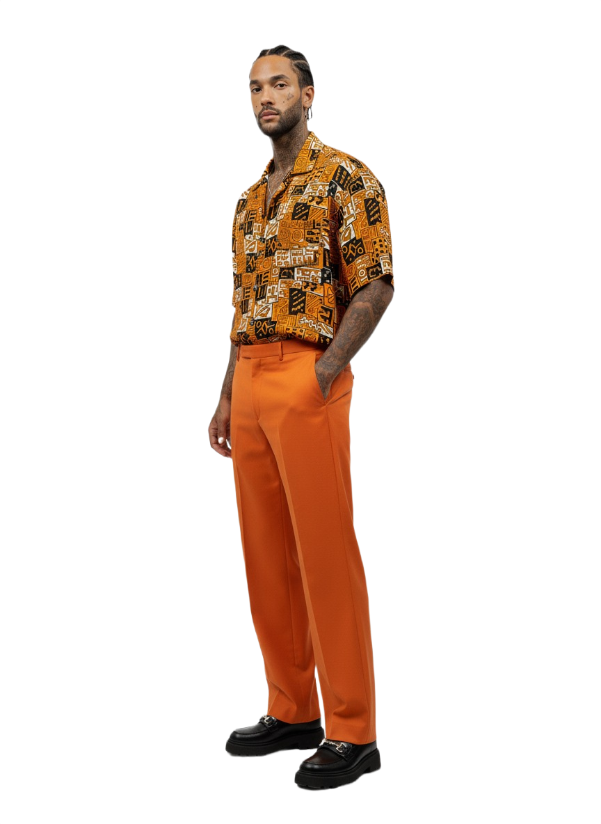 Akoma Burnt Orange & Black Ankara Print Short Sleeve Shirt