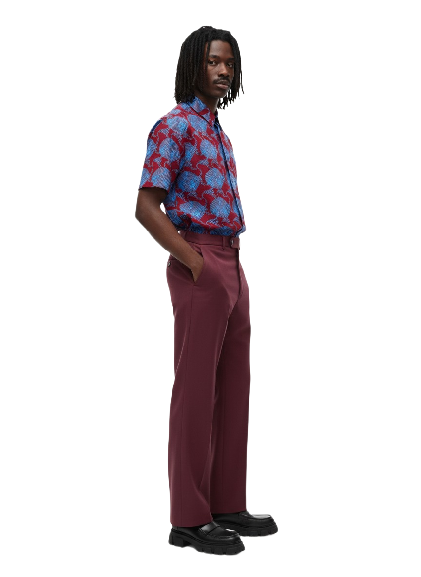 Circled Burgundy & Akoma Blue Ankara Print Short Sleeve Shirt