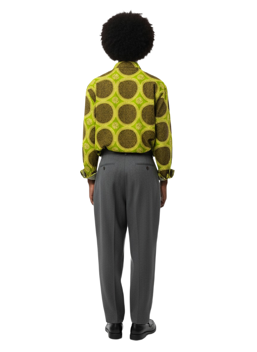 Geometric Circled Lime Green & Earth Brown Long Sleeved Shirt