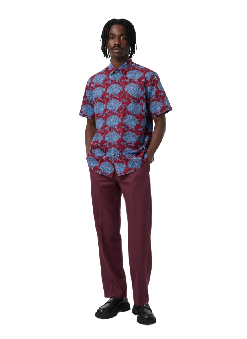 Circled Burgundy & Akoma Blue Ankara Print Short Sleeve Shirt