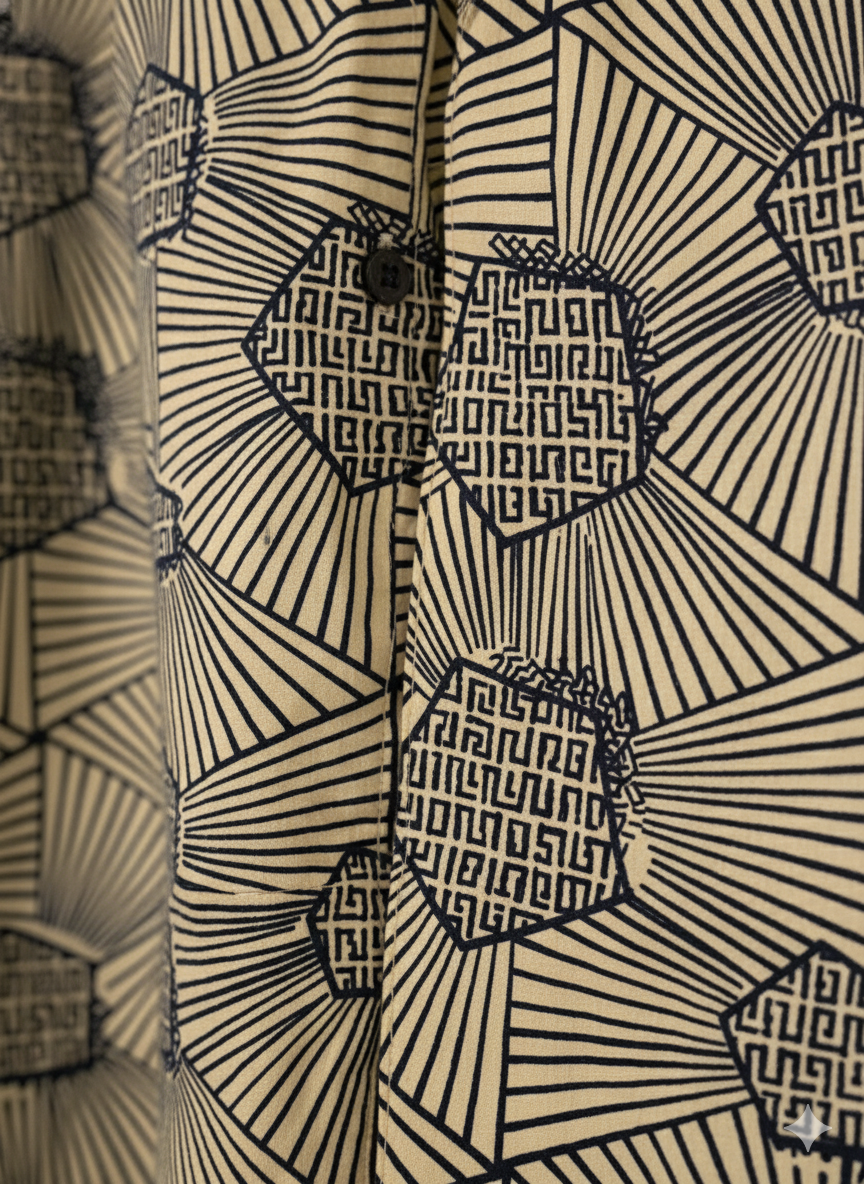 Pentagonal Stone Grey & Navy Ankara Print Short Sleeve Shirt