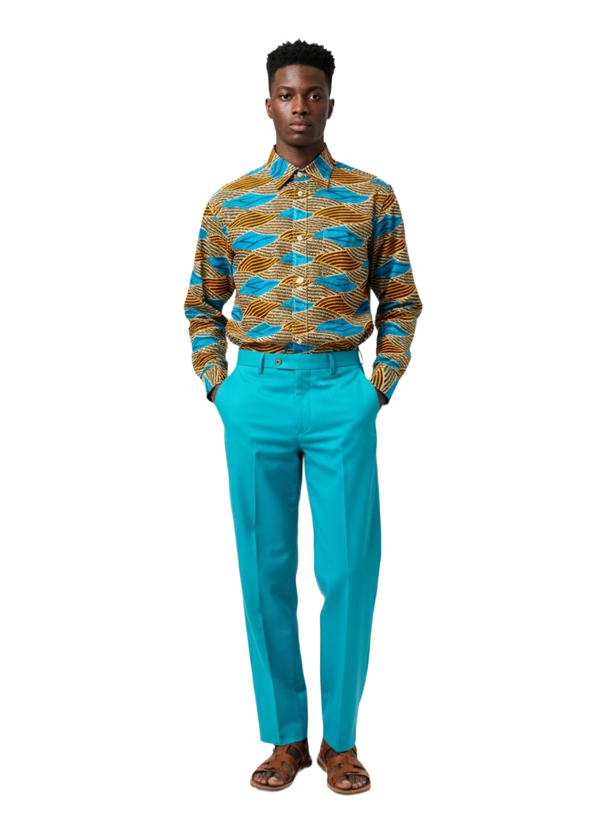 Waves Pattern Honeycomb & Teal Ankara Long Sleeved Shirt