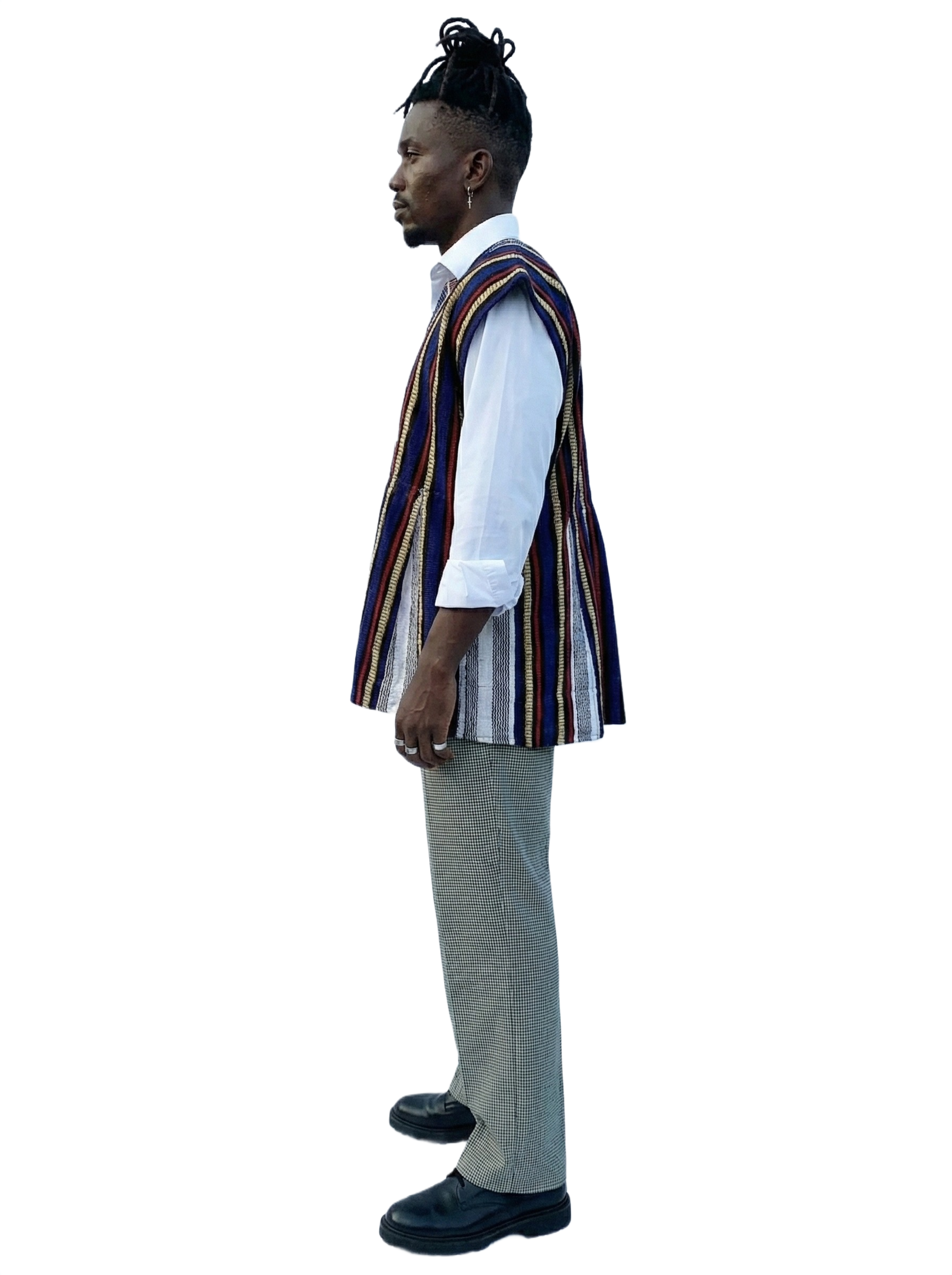 Star Blue, Red, Gold & Ivory Stripes Handwoven Embroidered Batakari Fugu