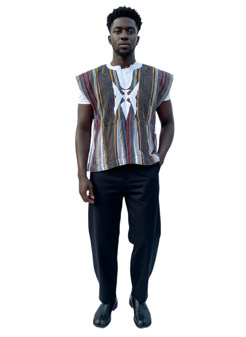 Multicoloured Micro Stripe Handwoven African Batakari Fugu