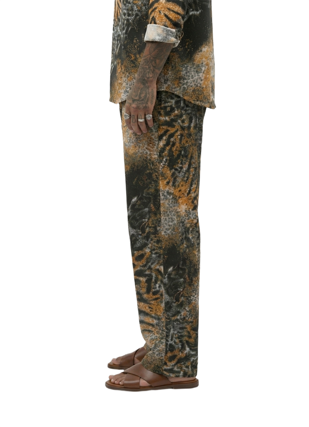 Fire Orange Tiger Print Silk Relaxed Trousers