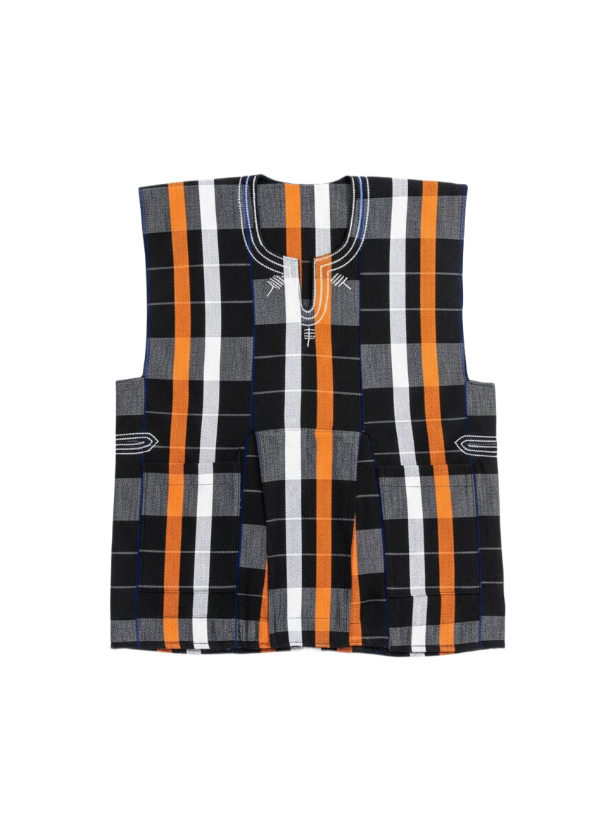 Handwoven Charcoal, White & Orange Striped Batakari Fugu