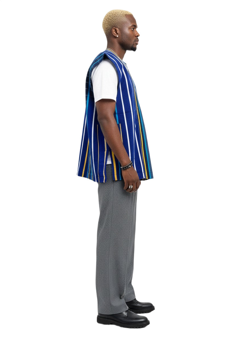 Multi Blue Striped Patchwork Handwoven Batakari Fugu